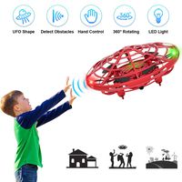 XBUTY Flying Ball Toys for Kids, 360° Rotating Quadcopter with LED Lights, Hand Operated Mini Drone Helicopter for Boys and Girls (Red)