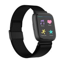 POY Compatible for Fitbit Versa Bands, Replacement for Stainless Steel Mesh Fitbit Versa Lite Bands Metal Strap with Strong Magnet Lock Wristbands for Women Men Black Small