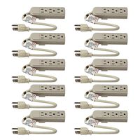 Uninex PS28U Compact Grounded 3-Outlet Power Strip, UL Listed, 1-Foot, 10-Pack