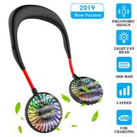 Hands Free Portable Fan Neck Fan Battery Operated Sports Fan USB Rechargeable Wearable Fan Cooler Fan with 3 Level Air Flow, Internal 7 LED Lights for Walking Bowling Music Festivals Traveling (Black)