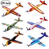 iBaseToy 24 Pack Flying Glider Plane - 8" Foam Airplane Toys in 6 Different Designs, Kids Valentines Airplanes, Easter Gift, Birthday Party Favors, Carnival Prizes for Boys Girls
