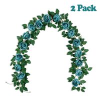 Miracliy Artificial Rose Vine Garland Fake Hanging Rose Faux Flower 6.6 Ft, Green