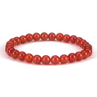 Cherry Tree Collection Gemstone Beaded Stretch Bracelet 6mm Round Beads | Medium - 7" (Deep Orange - Red Agate)