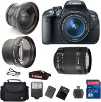 Canon T5i DSLR Camera + 18-55 IS STM Lens + Wide Angle Lens +Telephoto Lens + 32GB Memory + Flash - International Version
