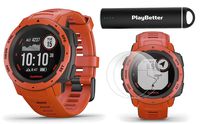 Garmin Instinct (Flame Red) Outdoor GPS Watch Power Bundle | with HD Screen Protector Film Pack & PlayBetter Portable Charger | Rugged, Waterproof | Heart Rate, TrackBack | Ultimate Outdoorsman Watch
