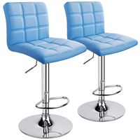 Leopard Square Back Adjustable Swivel Bar Stools, PU Leather Padded with Back, Set of 2 (SkyBlue)