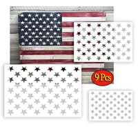 American Flag 50 Star Stencil Template for Painting on Wood, Fabric, Paper, Airbrush, Glass and Wall Art, Reusable Starfield Stencil 9 Pack(3 sizes)