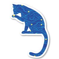 Cat Sitting Sticker Blue Spirals and Stars Stickers - 2 Pack - Laptop Stickers - 2.5" Vinyl Decal - Laptop, Phone, Tablet Vinyl Decal Sticker (2 Pack) S81905