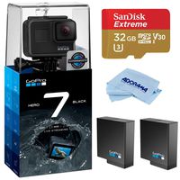GoPro HERO7 Black - Waterproof Digital Action Camera with Touch Screen 4K HD Video 12MP Photos Live Streaming, Bundle with Extra GoPro Battery + 32GB SD Card + Cleaning Cloth