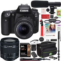 Canon EOS 90D DSLR Digital SLR Camera with EF-S 18-55mm f/4-5.6 is STM Lens Kit and Deco Gear Deluxe Gadget Bag Case Bundle + Microphone + Monopod + Filter Set + 64GB Memory Card & Accessories