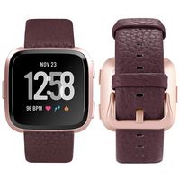 iHillon Leather Bands Compatible with Fitbit Versa/Versa 2/Versa Lite/SE, Soft Genuine Leather Classic Replacement Straps Wristbands for Women Men, Wine Red+Rose Gold Buckle