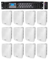 (12) 5.25" White Commercial 70v Wall Speakers+Amp For Restaurant/Office/Cafe/Bar