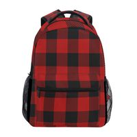 Red Tartan Plaid Backpack Waterproof Shoulder Bag Gym Backpack, Black Red Grey Casual Large Capacity Lightweight Laptop Bag Outdoor Travel Bag Women Men