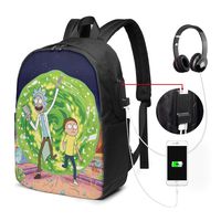 V-BAG Fashion School Backpack,Rick & Morty Printed 17in Large Capacity Computer Laptop Bookbags College Bags with USB Charging Port and Headphone Jack