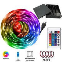 HIKENRI Battery Powered Led Strip Lights, Flexible Color Changing RGB LED Light Strip,5050 3M/9.8FT 90 LEDs 5V Battery-Powered with Controller