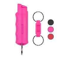 SABRE ADVANCED Pepper Spray Keychain with Quick Release - 3-in-1 Pepper Spray, CS Tear Gas & UV Dye - Maximum Strength Police OC Spray, Finger Grip for Better Aim - Optional Practice Spray, Pink Pepper Spray