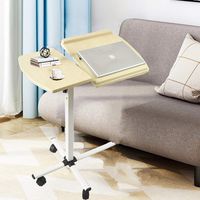 Rolling Adjustable Laptop Cart Laptop Computer Desk, Dual Surface Mobile Table with Wheels (White Maple)