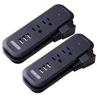 Power Strip with USB 2 Pack - NTONPOWER Travel Power Strip, 2 Outlets and 3 USB Portable Desktop Charging Station, 15 inches Wrapped Short Extension Cord, Compact for Cruise Ship, Nightstand and Hotel