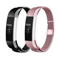 Fundro Replacement Bands Compatible with Alta HR and Alta, Stainless Steel Metal Bracelet Strap Replacement Wristband for Alta HR and Alta for Women Men, 2 (Large,Rose Pink/Black)
