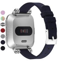 MEFEO Compatible with Fitbit Versa Bands, Woven Fabric Slim Band Narrow Stylish Wristband Replacement Strap for Fitbit Versa/Versa 2/Versa Lite Edition Women (Small, Deep Blue)