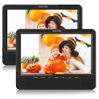 WONNIE 9.5'' Dual Screen DVD Player Portable for Car Travel Built-in 5 Hours Rechargeable Battery, Last Memory&USB&SD Slot（Two Screens Play Same Movie）