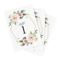 Bliss Collections Geometric Floral Wedding Table Numbers, 1-25, Centerpiece Decorations, Double Sided 4x6 Blush, Coral and Greenery Geo Style Design, Numbers 1-25 & Head Table Card Included