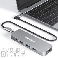 USB C Hub Adapter, HOGORE 7-in-1 Type C Hub with 12" Detachable Cable, USB C to 4K HDMI,60W PD,3USB3.0,SD/TF,Compatible with MacBook Pro 13/15(Thunderbolt 3),2018 Mac Air,HP Spectre,Dell XPS,iPad Pro