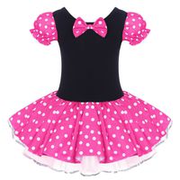 Dance Evening Costume Baby Girl Dress Kids Party Vintage Polka Dot Flower 50s' Bow Tutu Ballerina Dance Wear Holiday Costumes Rose Without 3D Ears 5-6 Years