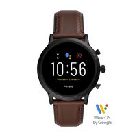 Fossil Gen 5 Carlyle HR Heart Rate Stainless Steel and Leather Touchscreen Smartwatch, Color: Black, Brown (Model: FTW4026)