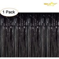 ShinyBeauty Foil Fringe Short-3FTx8FT-Black Metallic Foil Fringe Curtains for Party,Prom,Birthday,Event Photo Backdrop Decorations