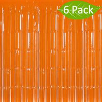 Deruicc 6 Pack Orange Foil Curtains 3ft x 8ft Tinsel Fringe Curtains Shimmer Curtain for Birthday Wedding Party Christmas Photo Booth Backdrop Decorations (Orange, 6)