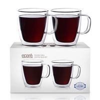 Eparé Coffee Mugs - Clear Glass Double Wall Cup Set - Insulated Glassware - Best Large Coffee Espresso Latte Tea Glasses