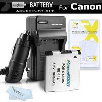 Battery And Charger Kit For Canon Powershot ELPH 135, ELPH 140 IS, ELPH-150 IS, ELPH 150 IS, A2300 Digital Camera Includes Extended Replacement (900Mah) NB-11L Battery + Ac/Dc Rapid Travel Charger + MicroFiber Cloth + More