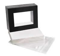 Golden State Art, Acid-Free Pre-Cut 8x10 Black Picture Mat Sets. Includes Pack of 25 White Core Bevel Cut Mats for 5x7 Photos, 25 Backing Boards and 25 Crystal Clear Plastic Sleeves Bags