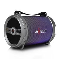 AXESS SPBL1046 Portable Bluetooth 2.1 LED Lit Hi-Fi Cylinder Loud Speaker with Built-In 6" Sub and SD Card, USB, AUX, 2 Microphone Inputs in Silver