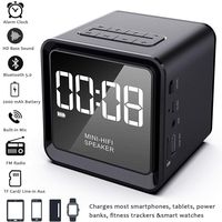 2019 UPGRADE Digital Alarm Clock Radio with Wireless Bluetooth Speaker for Bedrooms/Office, Micro SD, Built-in Mic, 33ft Range, 4-8 Hrs/2000 mA Battery, USB Flash Driver & Aux,Charging Station (Black)