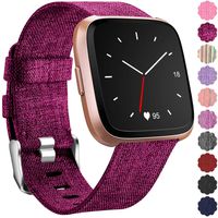 Maledan Bands Compatible with Fitbit Versa Smart Watch Women Men, Canvas Strap with Stainless Steel Clasp Woven Fabric Band Replacement for Versa/Lite/Versa Special Edition, Small, Fuchsia