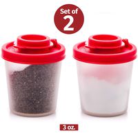 Salt and Pepper Shakers Moisture Proof Set of 2 Medium Salt Shaker to go Camping Picnic Outdoors Kitchen Lunch Boxes Travel Spice Set Clear with Red Covers Lids Plastic Airtight Spice Jar Dispenser