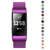 Fitlink Stainless Steel Metal Replacement Bands for Fitbit Charge 3 and Charge 3 SE for Women Men,Multi Color Multi Size (Dark Purple,Large(6.1 ''- 9.9''))