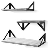 BAYKA Floating Shelves Wall Mounted, Rustic Wood Wall Shelves Set of 3 for Bedroom, Bathroom, Living Room, Kitchen Gray
