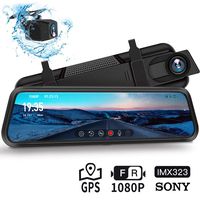 Dash Cam, DuDuBell 10" Mirror Dash Cam with Reverse Assistance, Backup Camera Dual 1080P External GPS, Front and Sony IMX323 Rear Camera with Night Vision IPS Touch Screen Wide Angle HDR+