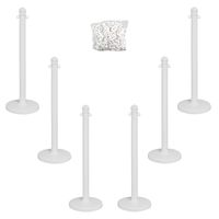 Mr. Chain Plastic Stanchion Kit with 50 Feet of 2-Inch Link Chain and C-Hooks, White, Pack of 6 (71101-6)