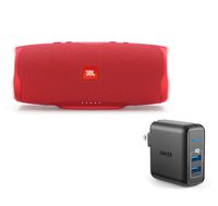 JBL Charge 4 Portable Waterproof Wireless Bluetooth Speaker Bundle with Anker 2-Port Wall Charger - Red