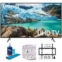Samsung 75" RU7100 LED Smart 4K UHD TV 2019 Model (UN75RU7100FXZA) with Flat Wall Mount Kit Ultimate Bundle for 45-90 inch TVs, Screen Cleaner for LED TVs & SurgePro 6-Outlet Surge Adapter
