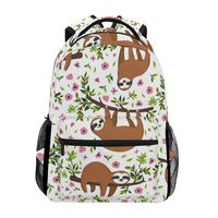 Wamika Sloth Backpacks for Women Men, Funny Sloth Hanging Branch Pink Flowers School Book Bag, Casual Travel Camping Daypack