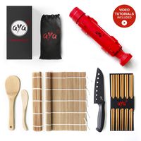 Sushi Making Kit - Original AYA Bazooka Kit with Sushi Chef Knife - Online Video Tutorials - All-In-One Bazooka Sushi Maker - 2 Natural Premium Bamboo Mats - Paddle & Spreader - 5 x Chopsticks