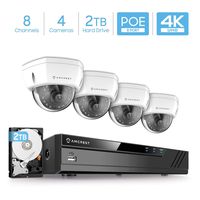 Amcrest 4K 8CH Security Camera System w/ 4K (8MP) NVR, (4) x 4K (8-Megapixel) IP67 Weatherproof Metal Dome POE IP Cameras (3840x2160),Pre-Installed 2TB Hard Drive, NV4108E-HS-IP8M-2493EW4-2TB (White)