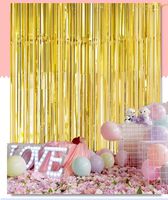 Tinsel Foil Fringe-Backdrop-3FTX8FT- Metallic Door Window Curtain Party Decoration (Gold)