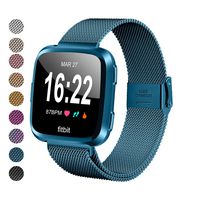 MEFEO Compatible with Fitbit Versa Bands, Stainless Steel Metal Band Mesh Bracelet with Strong Magnet Lock Wristbands Replacement for Fitbit Versa/Versa 2/Versa Lite/SE (Coral Blue, Small)