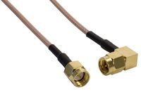 Amphenol CO-316SMARSMA-002 Beige RG316 High Temp Coaxial Cable, SMA Male to SMA Right Angle Male, 2'